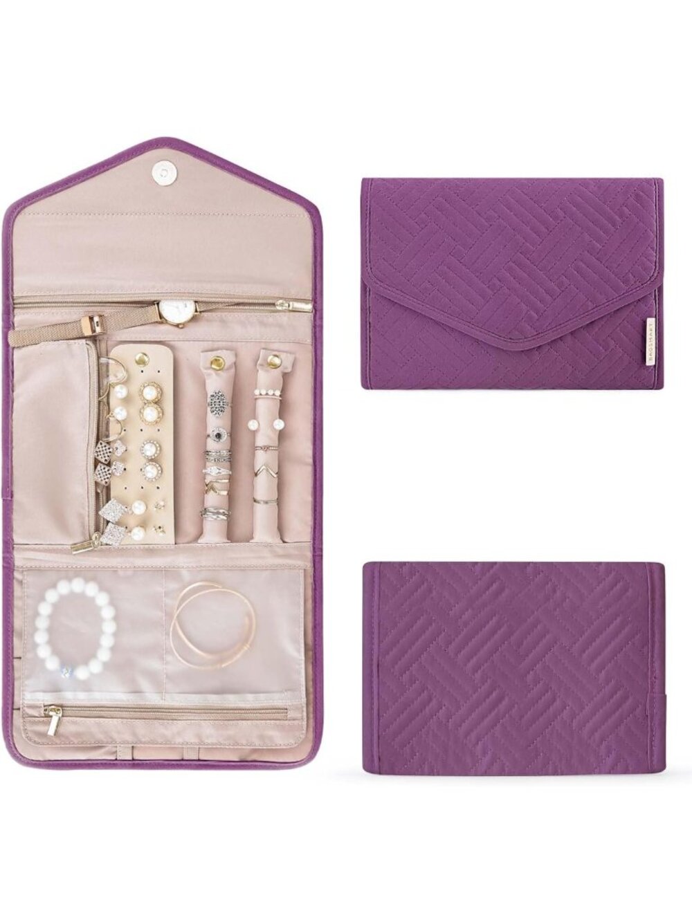 Foldable Travel Jewelry Organizer Case - Purple, Compact & Stylish Storage